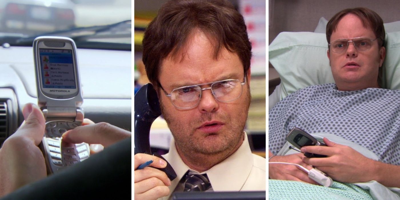Dwight on the phone on a stretcher - the office