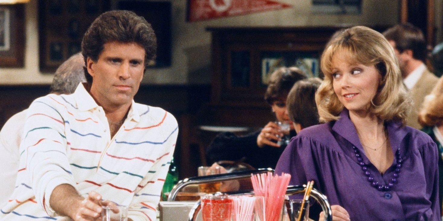 Sam Malone (Ted Danson) and Diane Chambers (Shelley Long) at the bar in Cheers