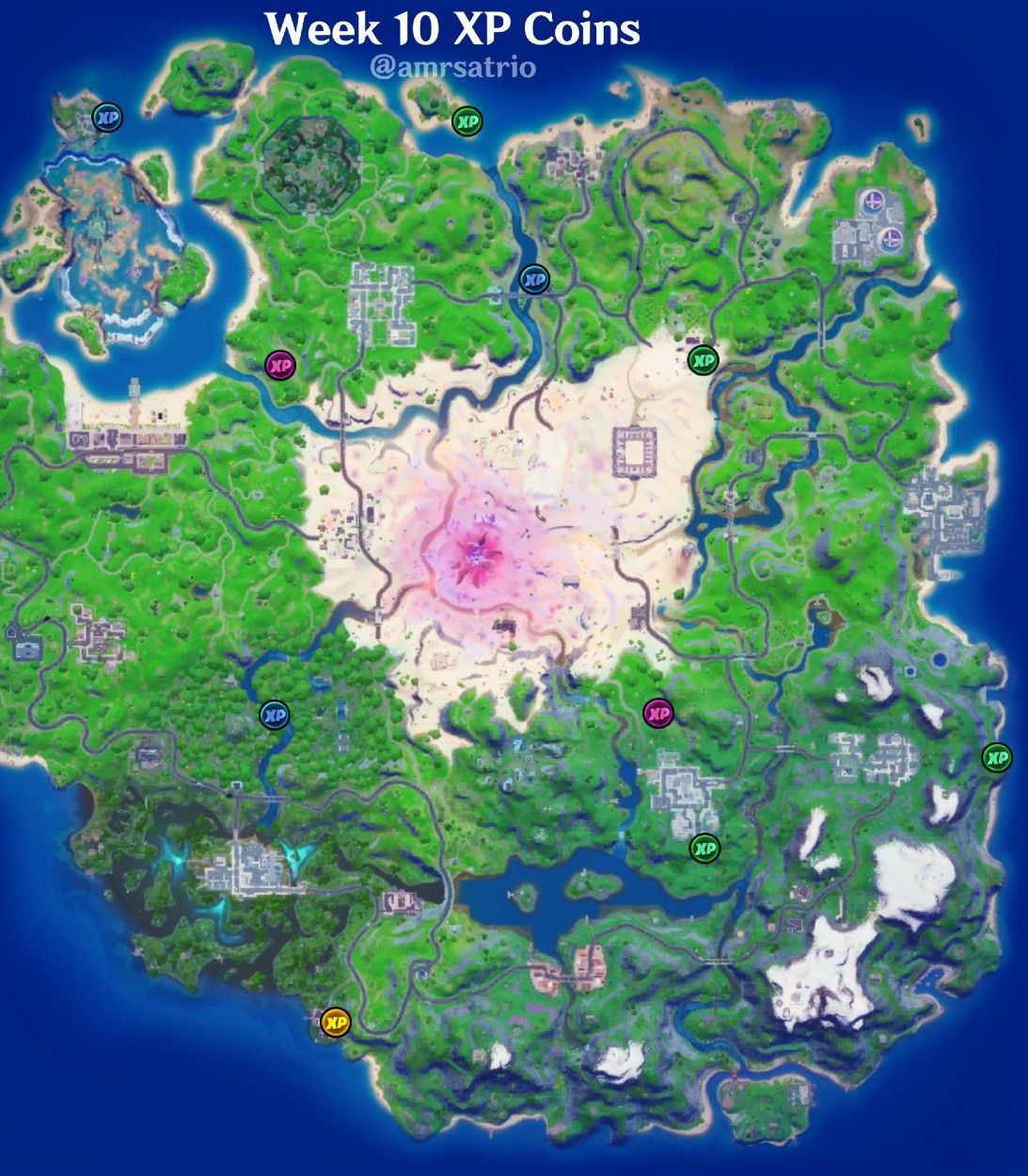 Map locations of all Fortnite Week 10 XP Coins