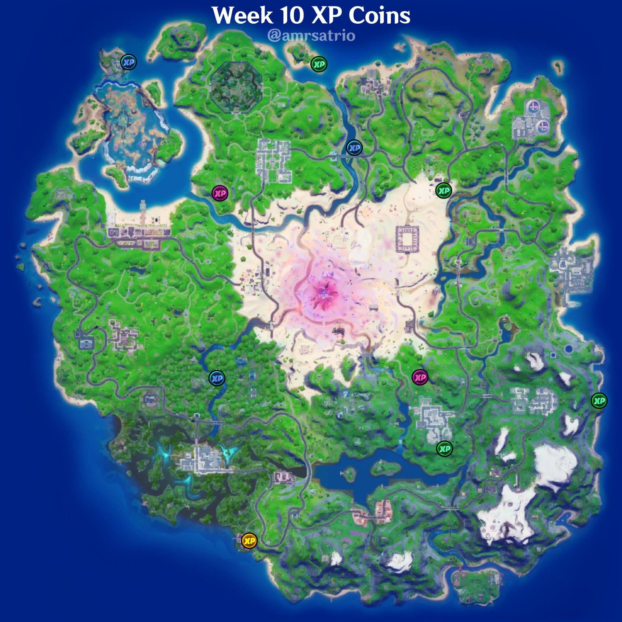 Map locations of all Fortnite Week 10 XP Coins