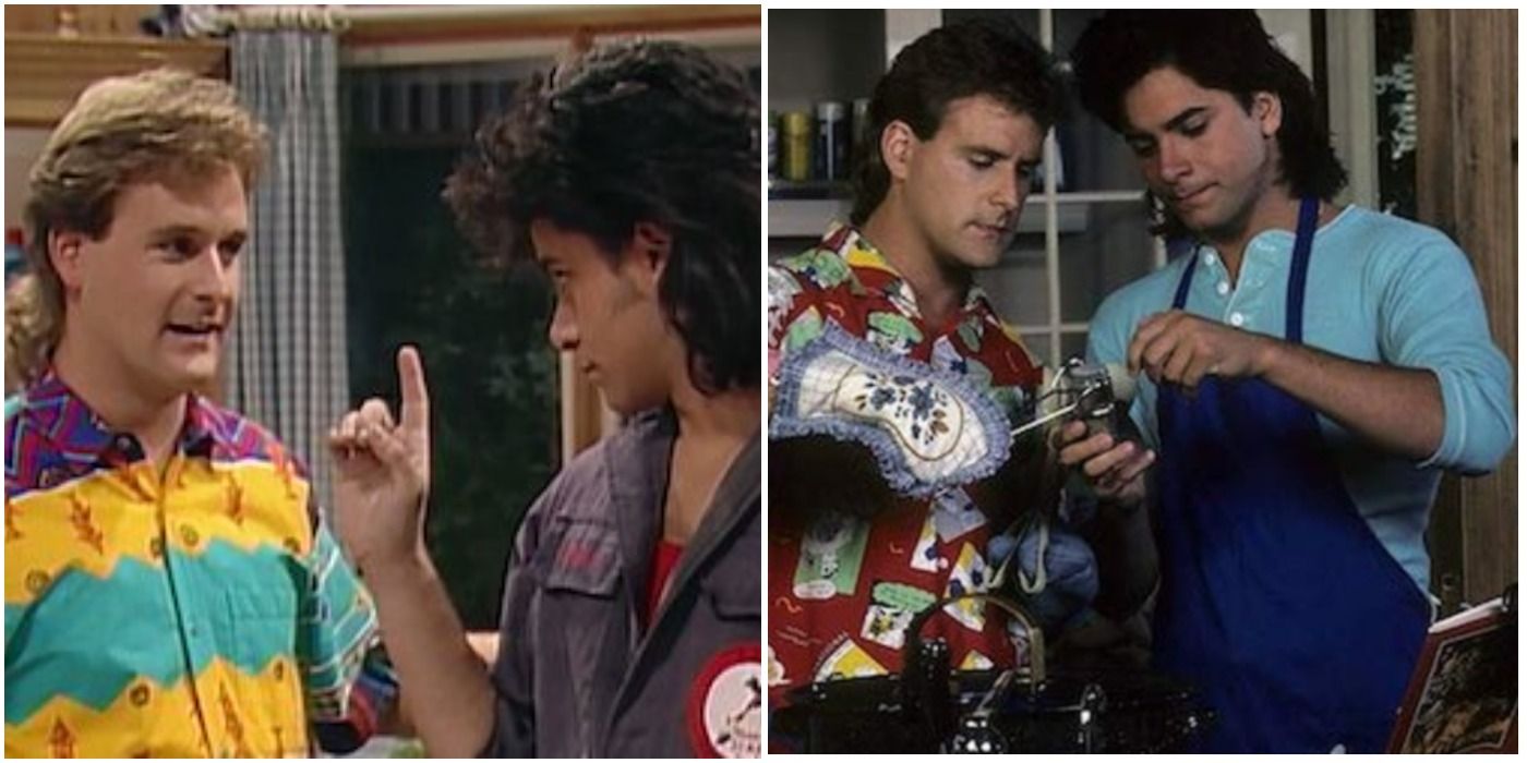 Jesse pointing a warning finger at Joey/Jesse and Joey trying to fix something