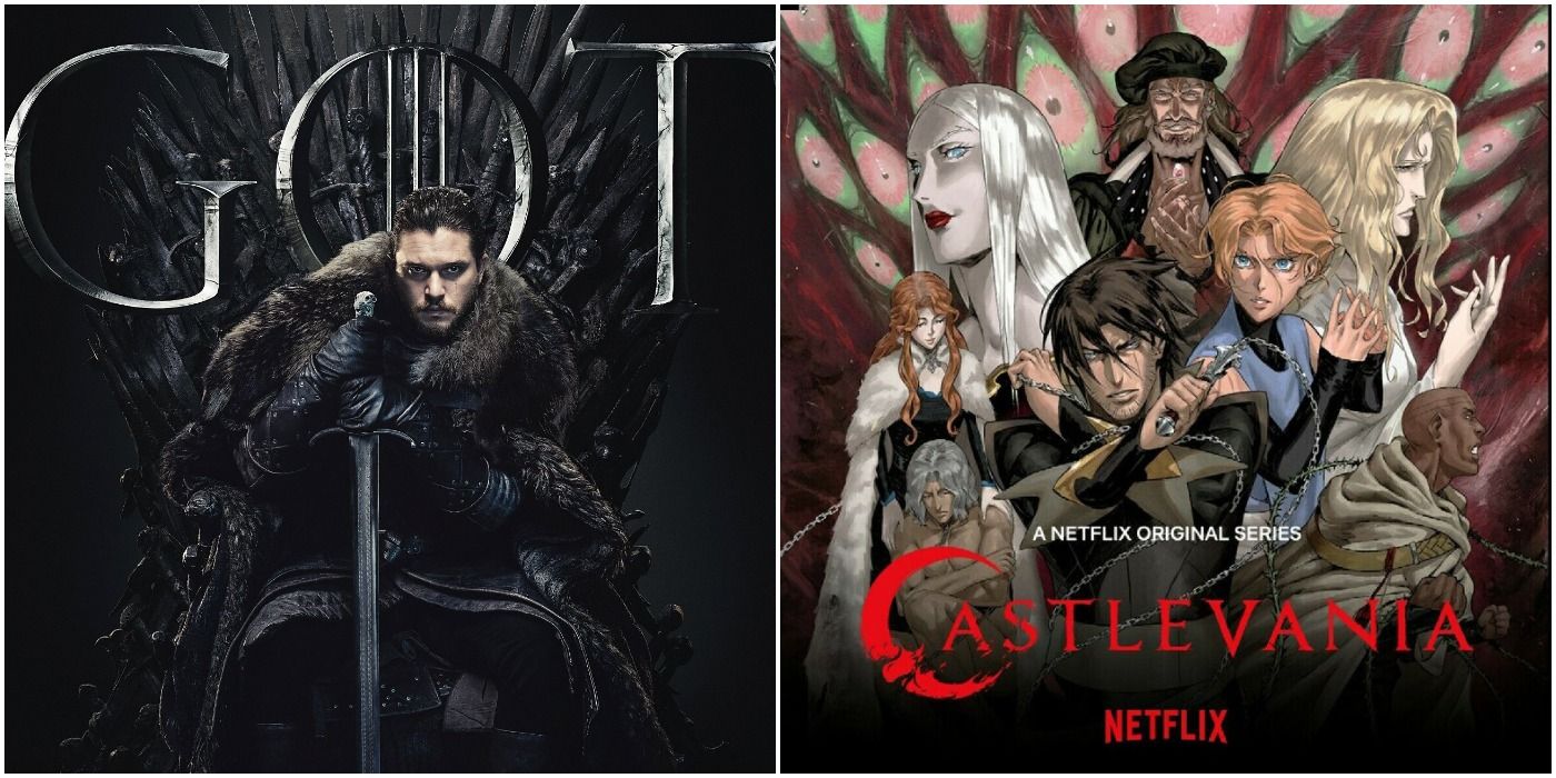 Promotional posters for Game of Thrones season eight and Castlevania season three, respectively