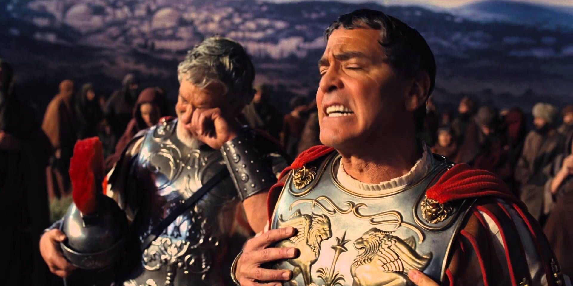 George Clooney in a Roman armor in a still from Hail Caesar