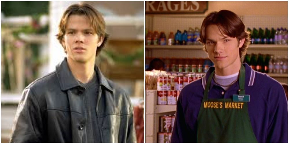 guy in black leather jacket; in store apron