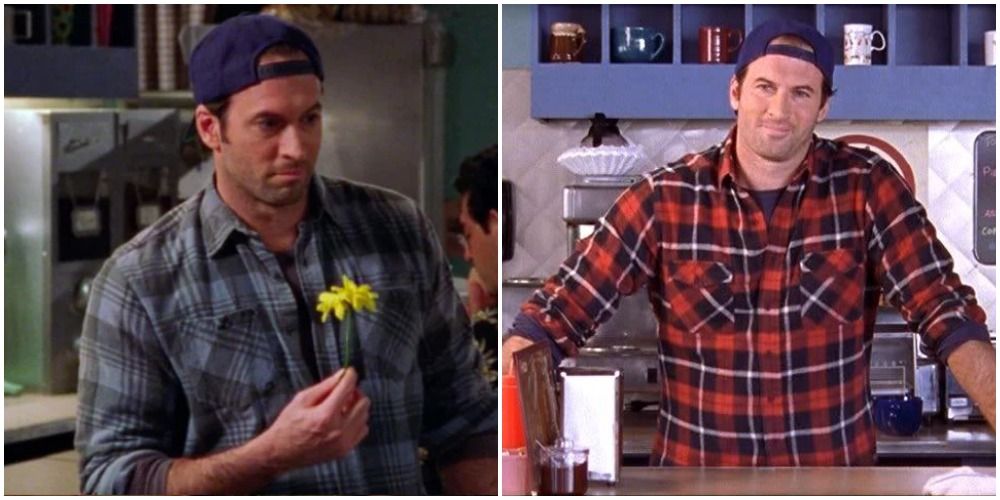guy in plaid shirt holding flower; same leaning on counter