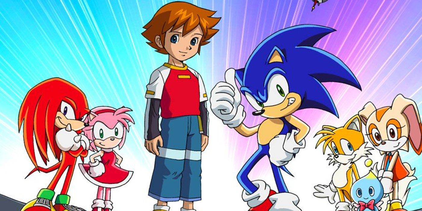 The characters from Sonic X pose and smile at the camera.