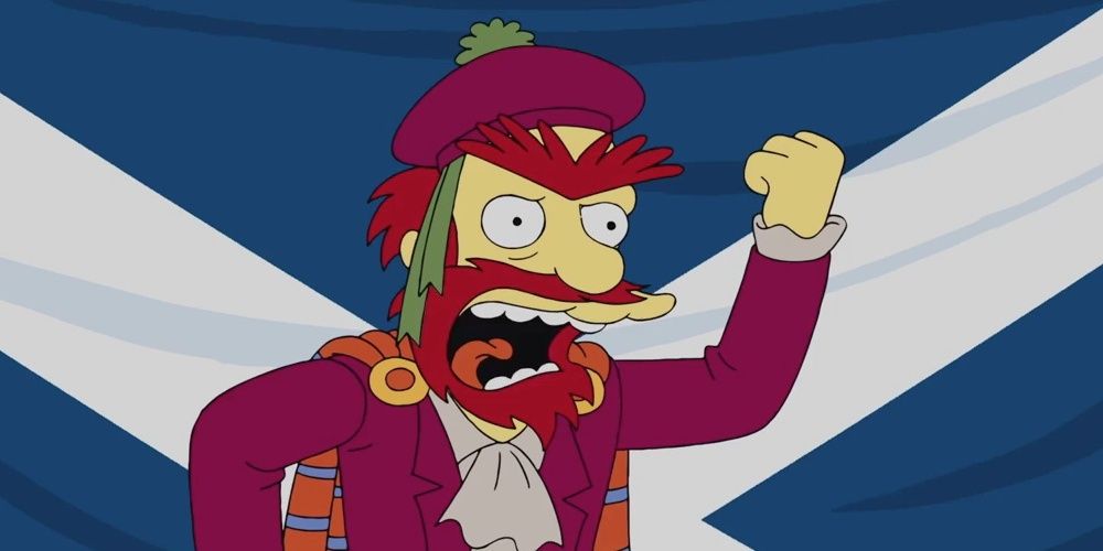 Groundskeeper Willie shaking his fist in The Simpsons