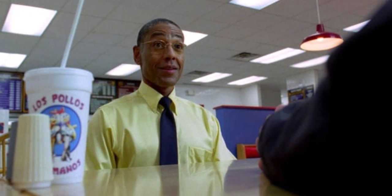 Gus Fring meets with Walter White for the first time at Los Pollos in Breaking Bad