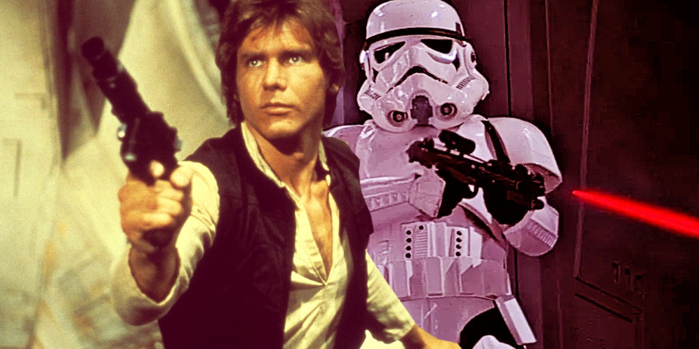 Han Solo and Stormtrooper with Blasters in Star Wars