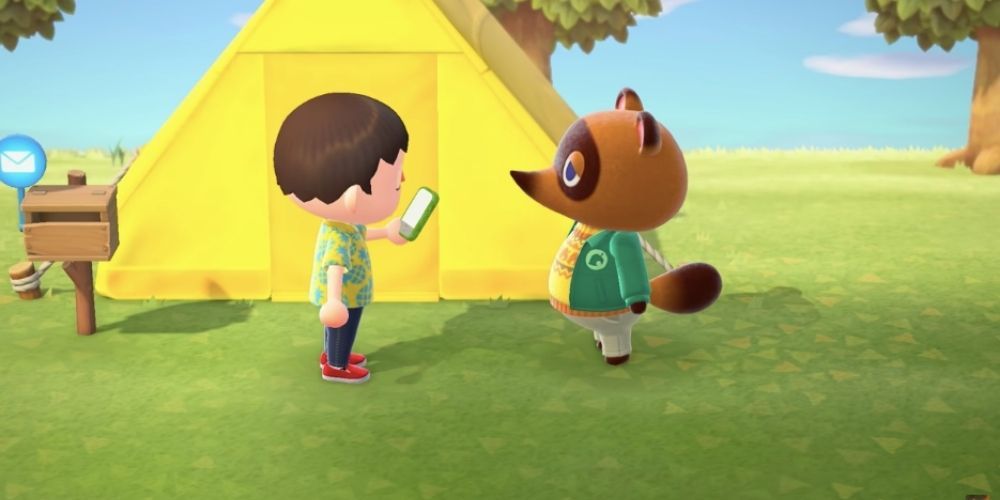 Tom Nook talking to the player in Animal Crossing