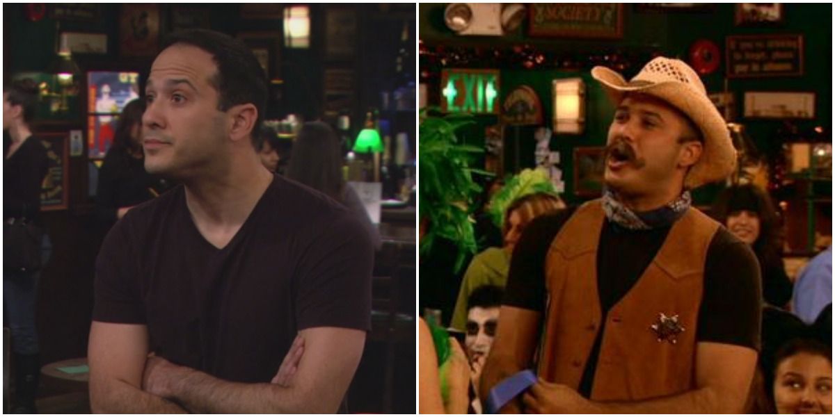 Split image of Carl at the bar and wearing a cowboy hat 