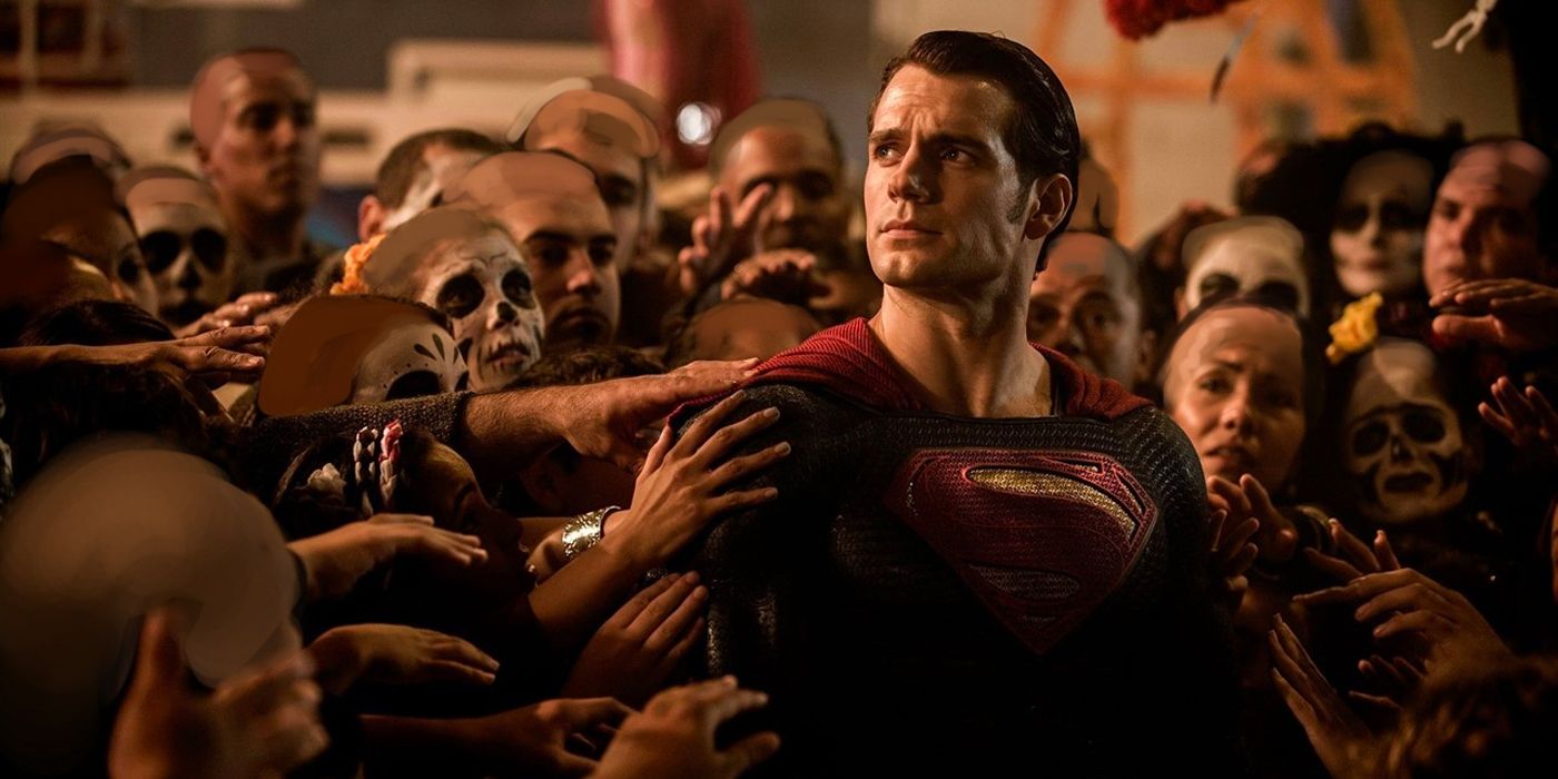 Civilians with face paint on grab Superman in Batman v Superman