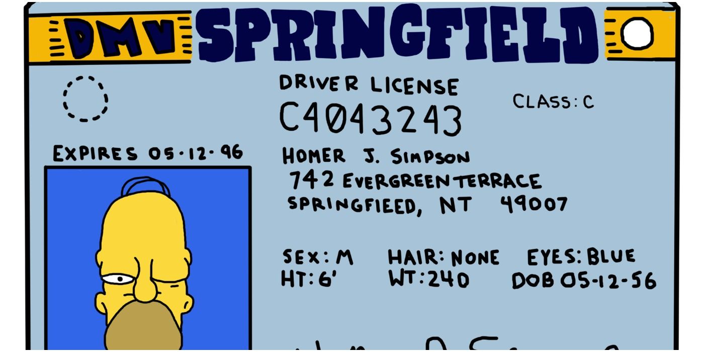 Homer's driver's license in The Simpsons