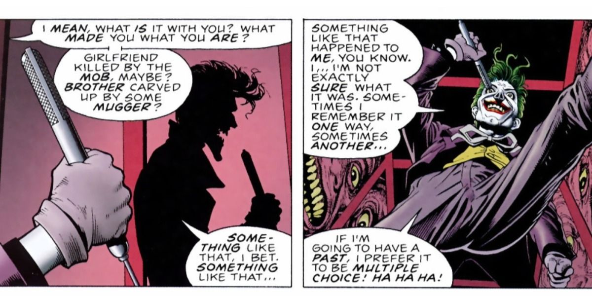 Joker explains that he doesn't remember his origin in Batman: The Killing Joke