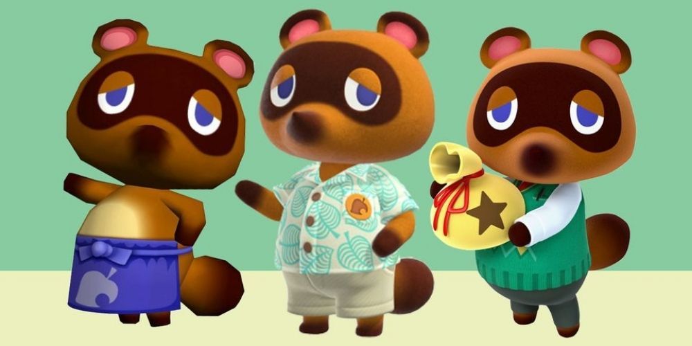 Tom Nook in various outfits.