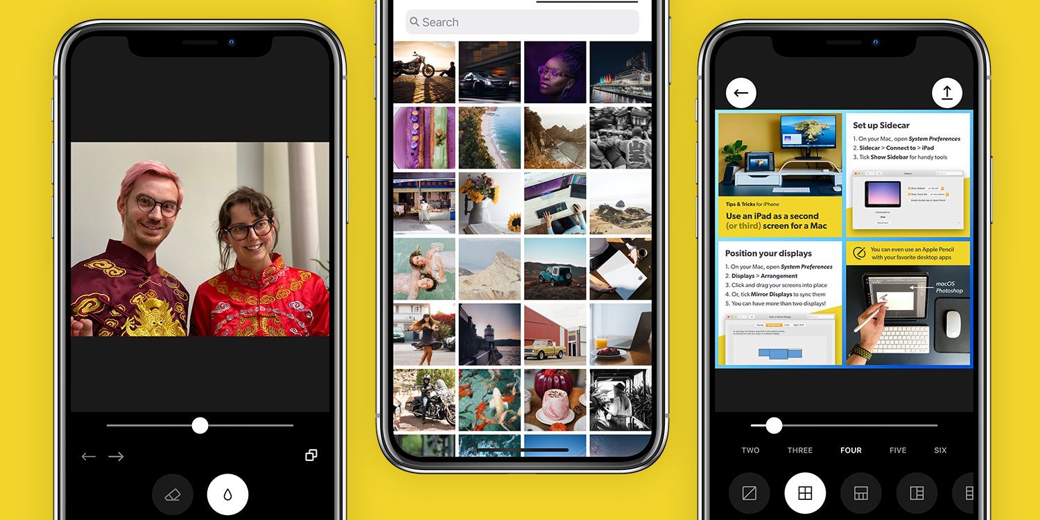 Screenshots of the Instasize mobile photo editing app.