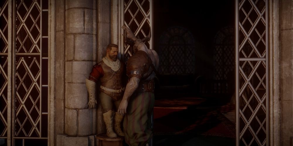 Iron Bull and male dwarf Inquisitor romance