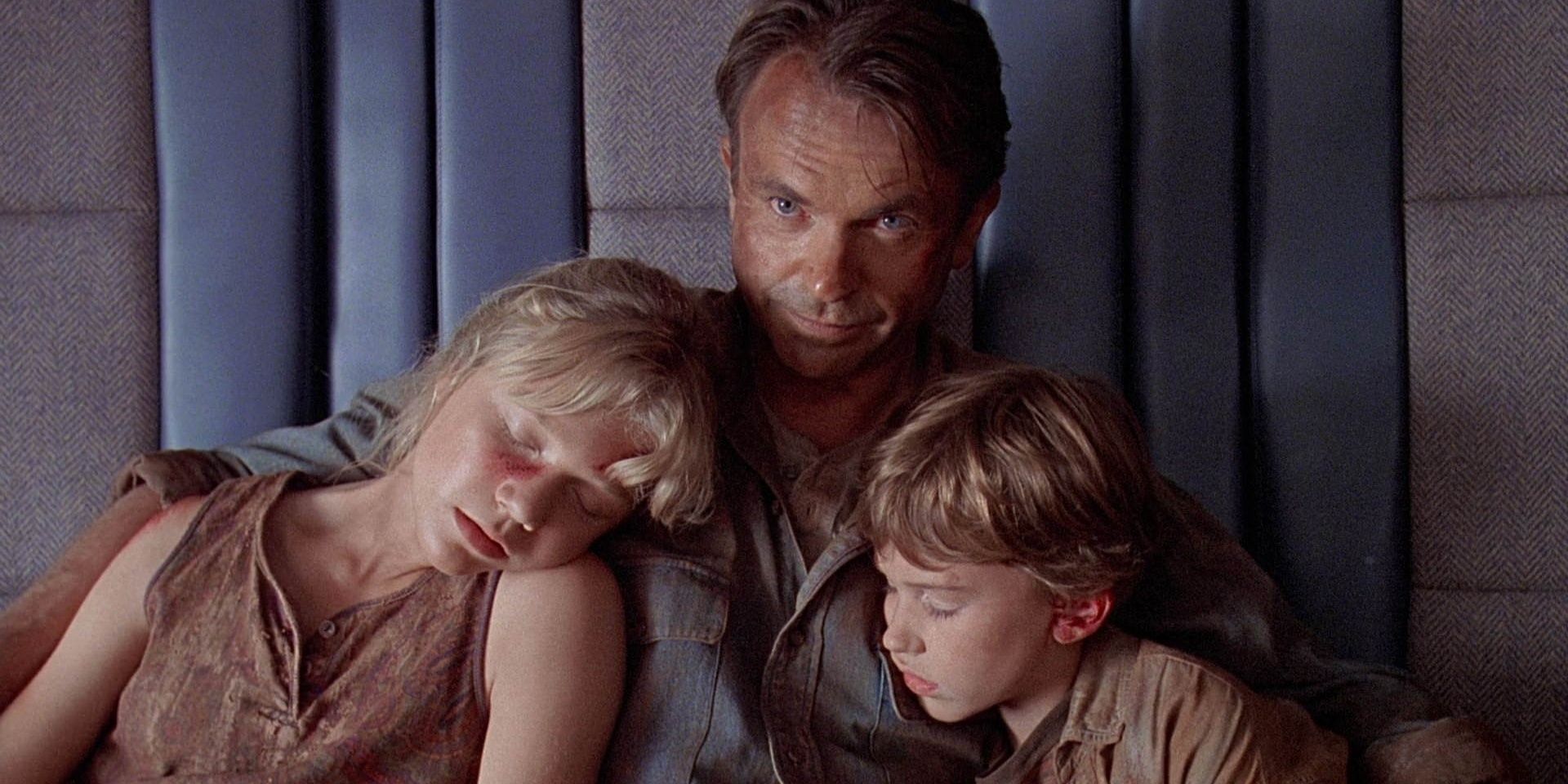 Lex and Tim sleeping next to Alan in Jurassic Park