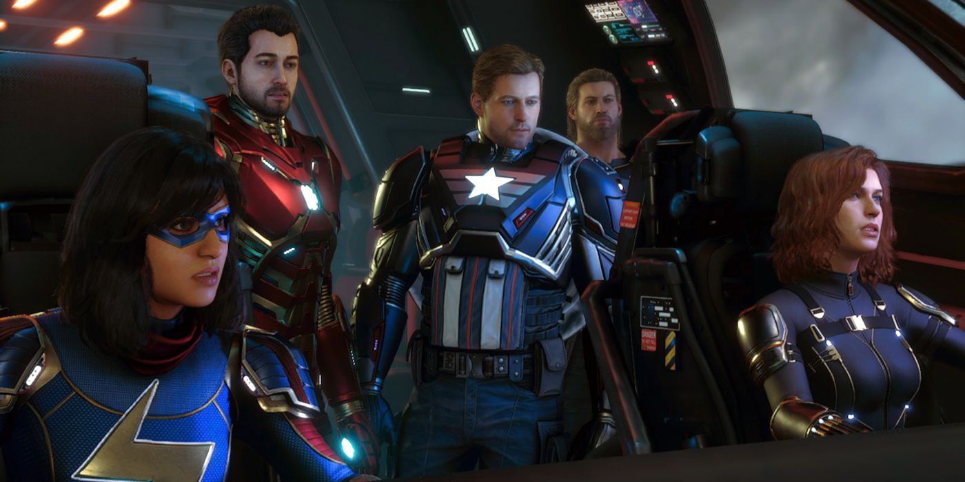 Avengers flying together in the quinjet in Marvel's avengers