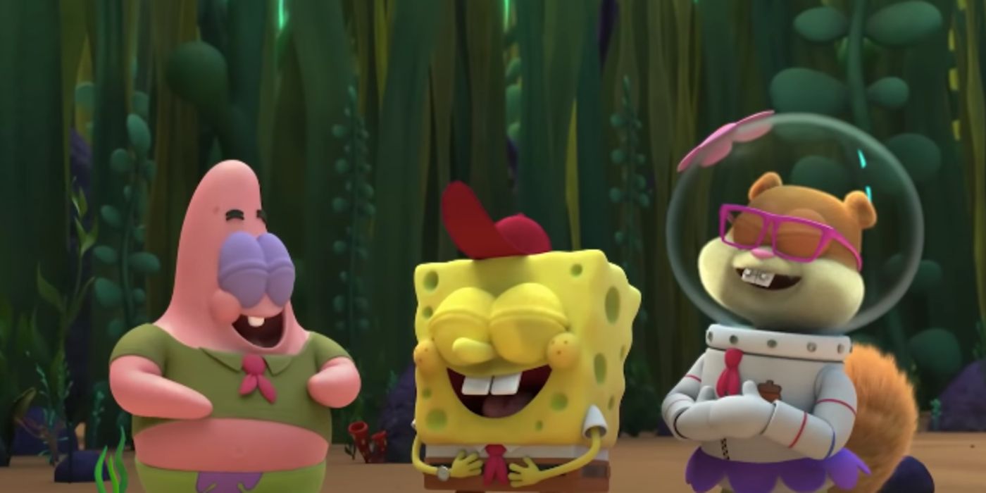 Spongebob, Sandy, and Patrick in Kamp Koral