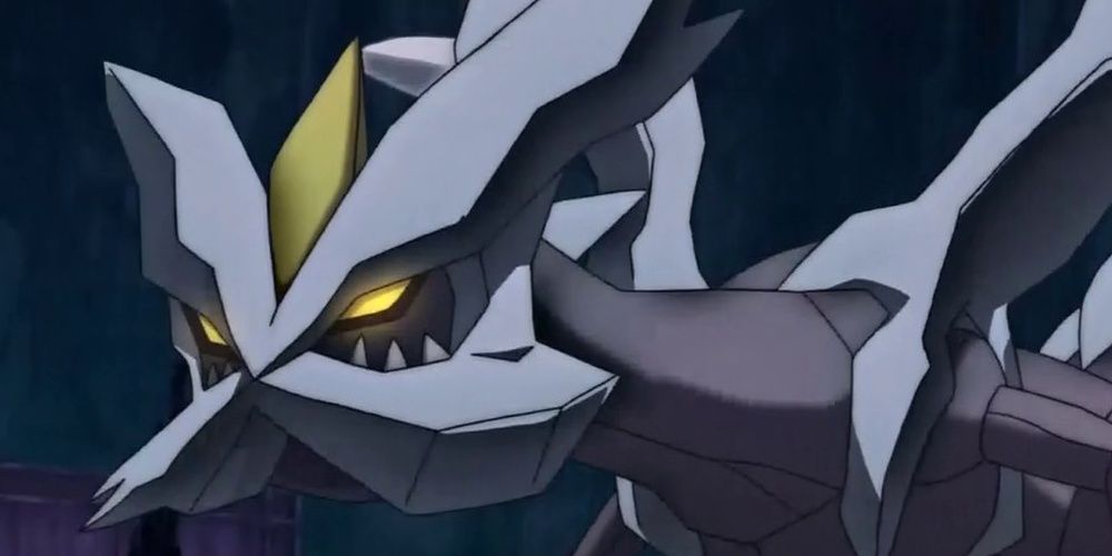 Um close do dace de Kyurem no anime Pokémon