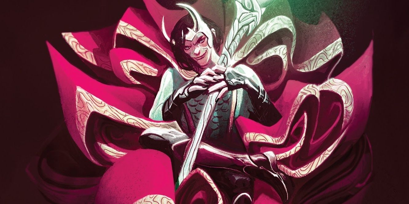 Loki as Sorcerer Supreme with magic staff in hand and red Cloak of Levitation
