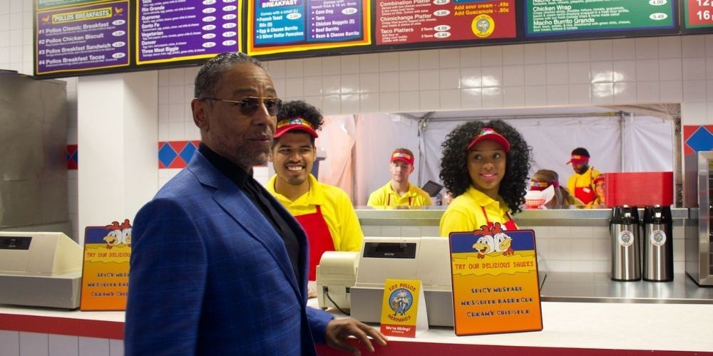 Gustavo Fring stands at the counter of Los Pollos Hermanos in Breaking Bad