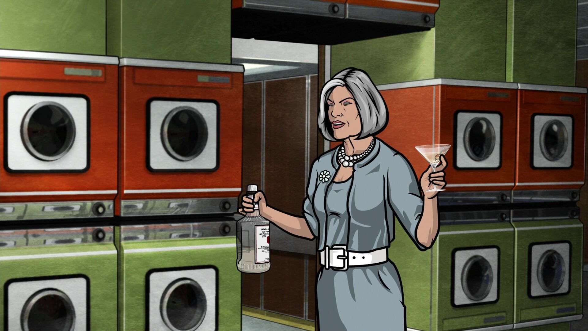 Malory Archer Drinking In Her Building