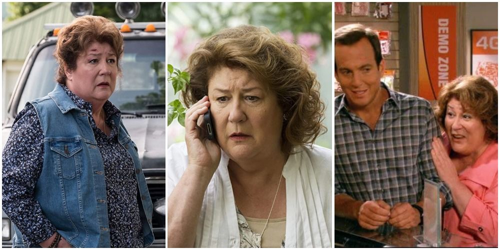 Margo Martindale in jean jacket; on phone, with Will Arnett