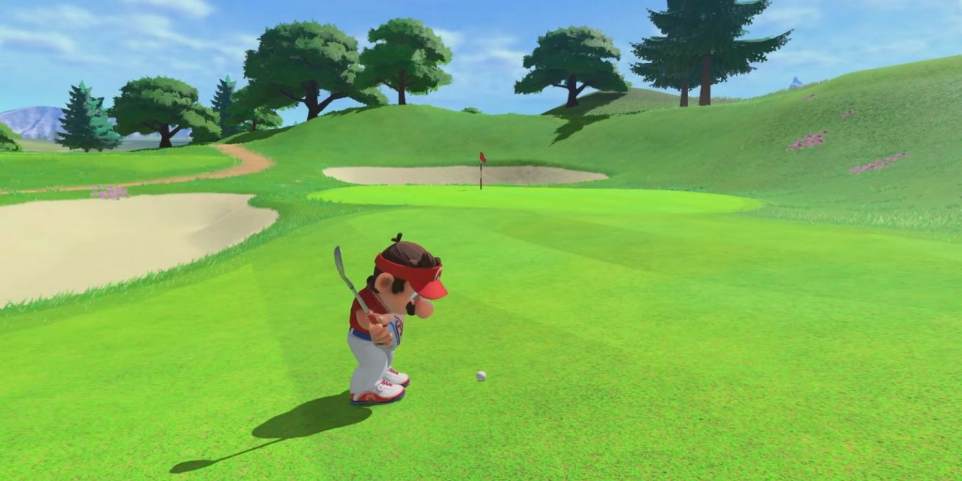 Mario at the mini golf in Mario Golf Super Rush