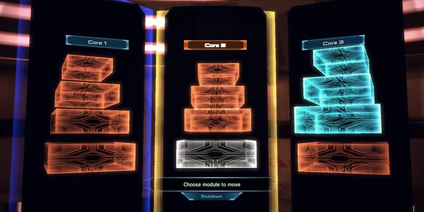 The Mira Core puzzle, a Tower of Hanoi-style mini-game, in Mass Effect