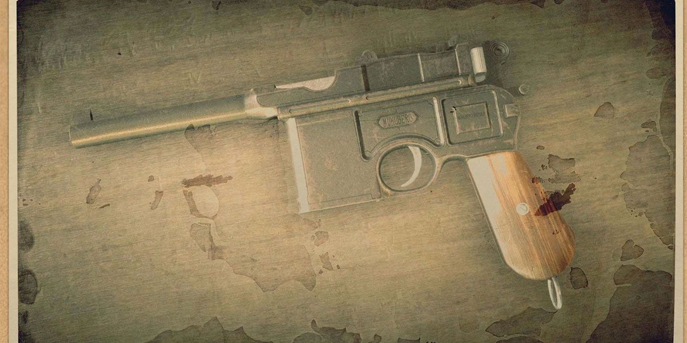 The Mauser Pistol on a table in Red Dead Redemption 2.