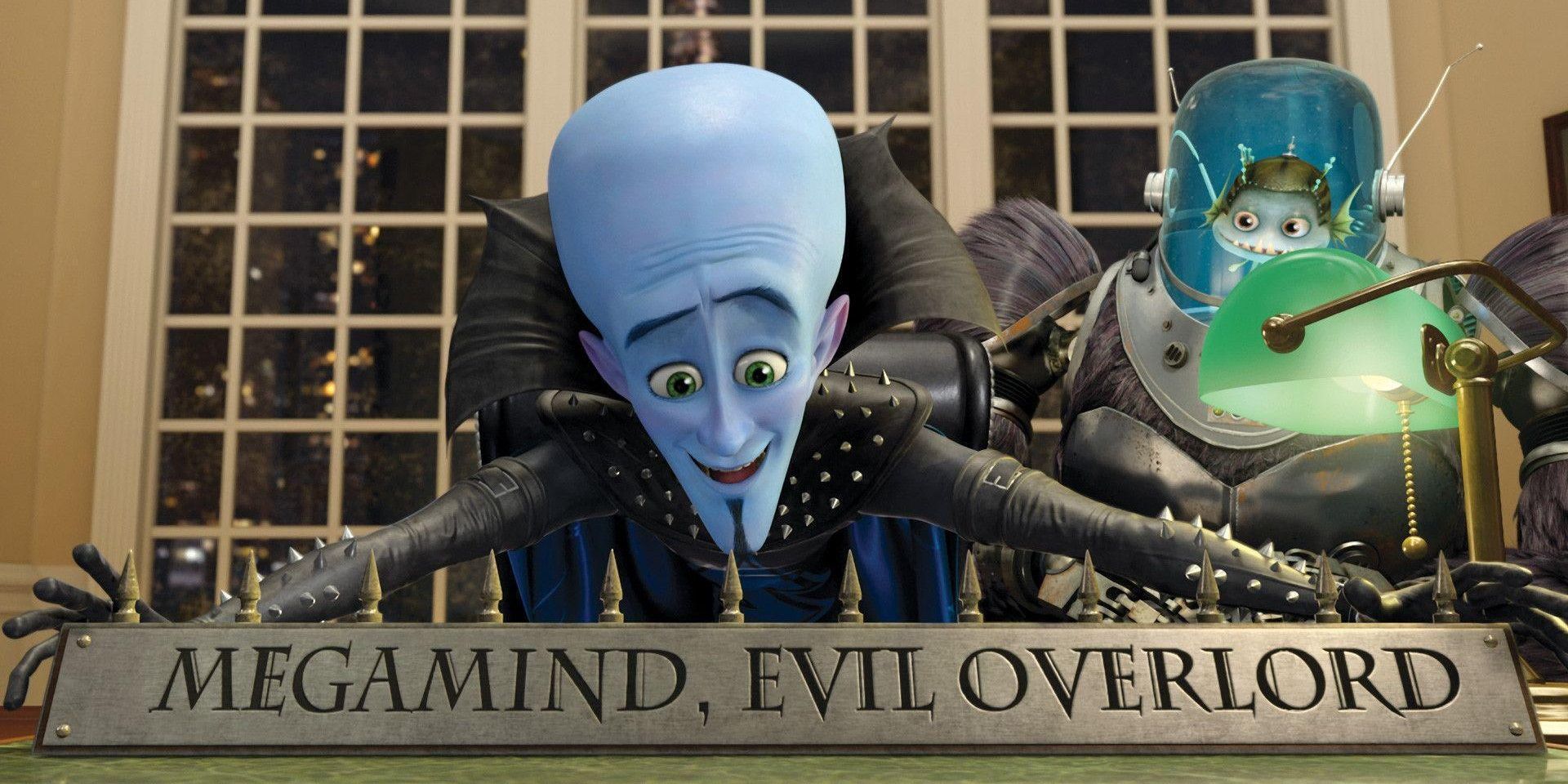 Megamind giving a speech and smiling