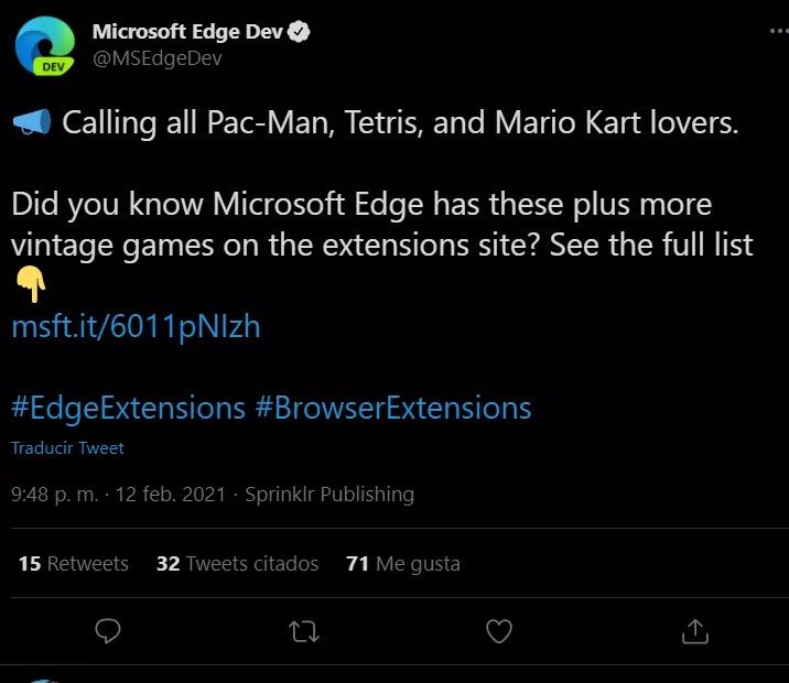 A now-deleted Tweet from Microsoft about the game extensions.