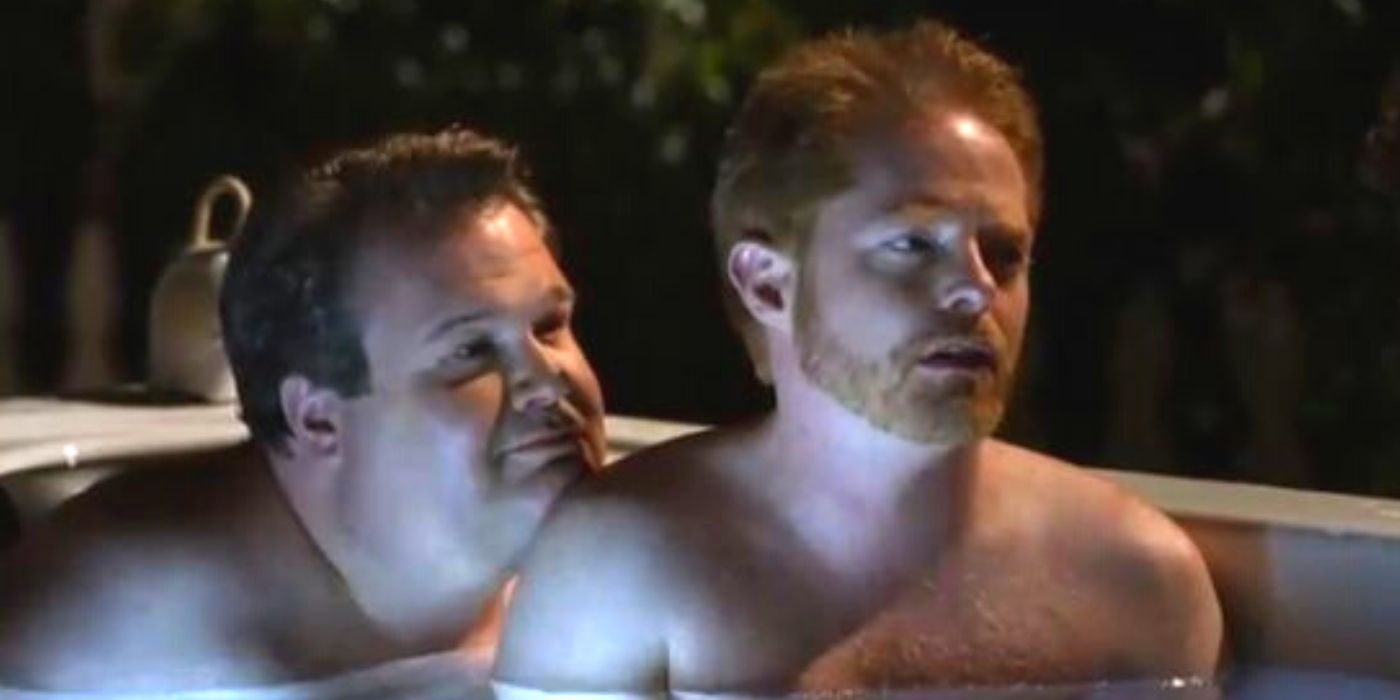Mitch and cam in the hot tub - modern family