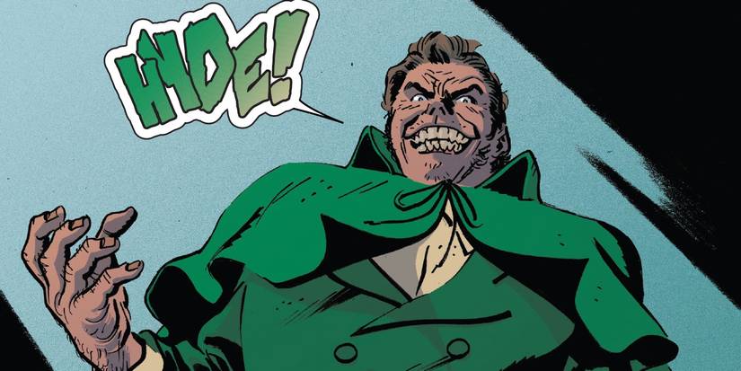 The Marvel villain Mr. Hyde, from a low angle, shouting his name.