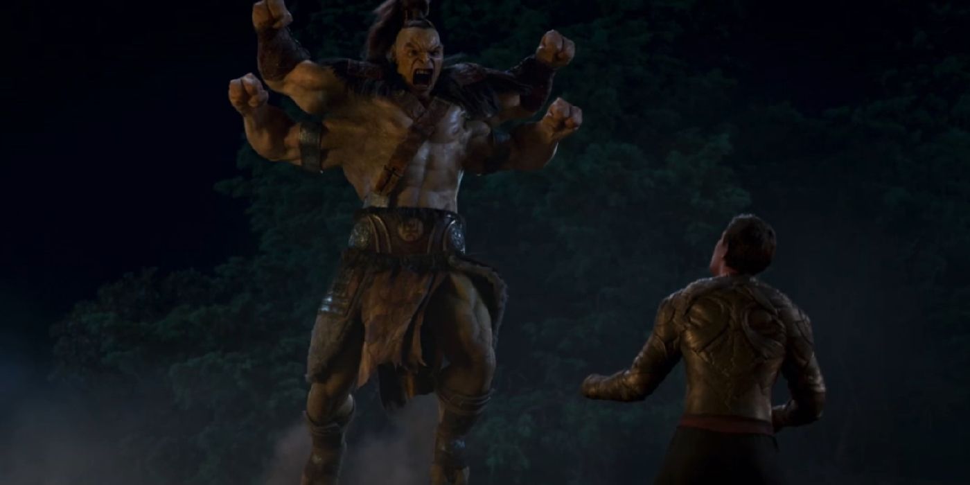 Goro and Cole fighting in Mortal Kombat