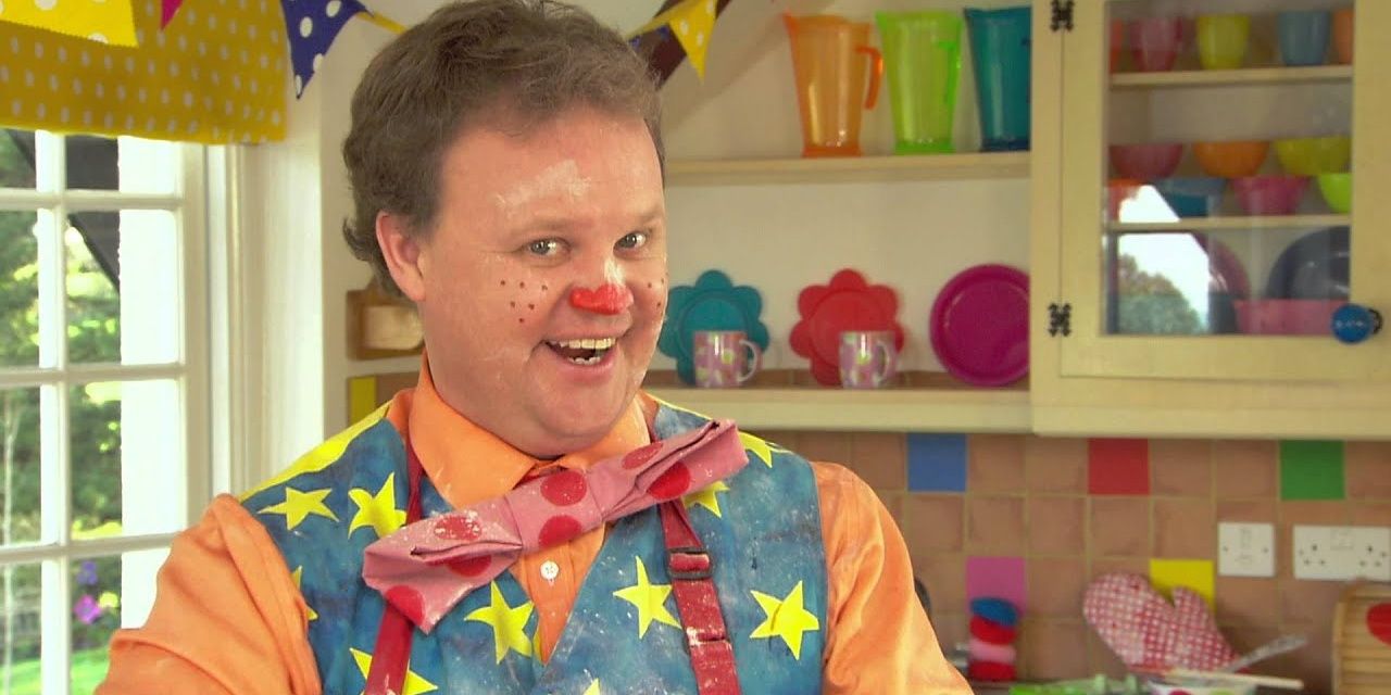 Mr. Tumble, the clown, baking on Something Special