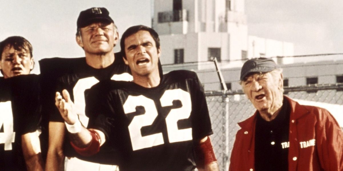 Burt Reynolds and the cast in the 1974 movie &quot;The Longest Yard.&quot;