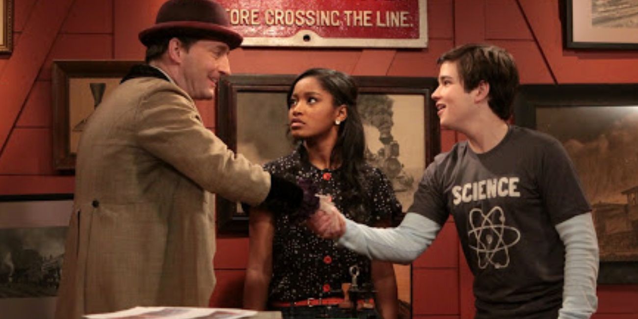Prince Gabriel shakes a man's hand while True Jackson looks on