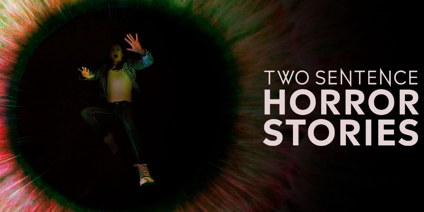 Two Sentence Horror Stories logo with someone falling into a dark pit that looks like an eye iris.