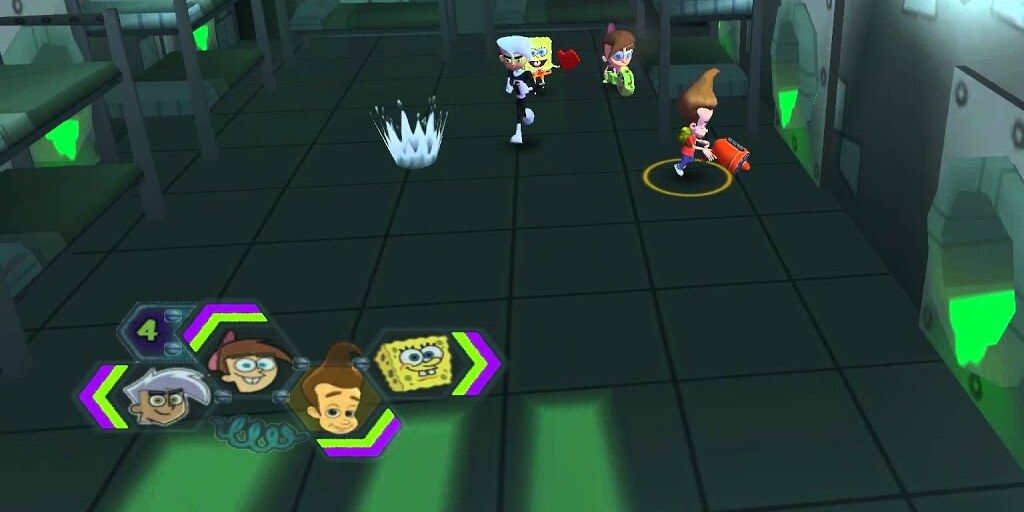 Nickelodeon characters gathered in a lab