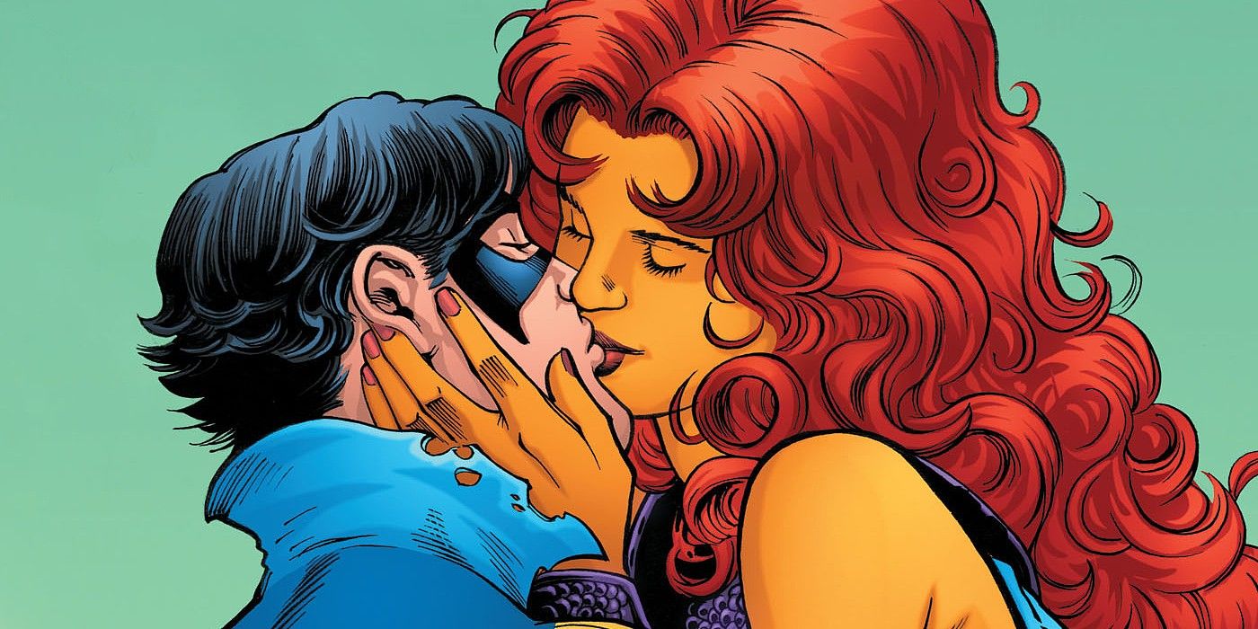 Nightwing and Starfire kissing