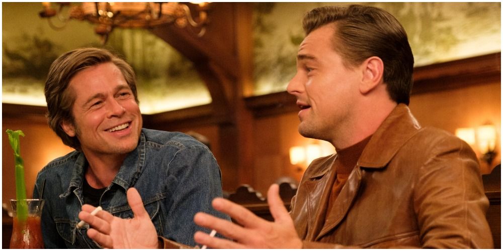 Cliff Booth and Rick Dalton talking and handing out in a restaurant in Once Upon a Time in Hollywood