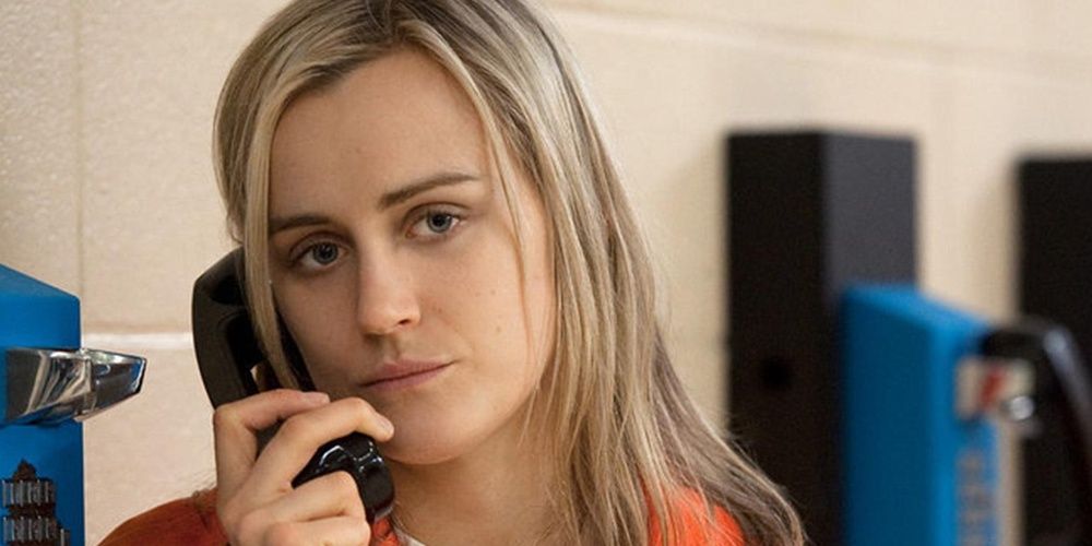 Piper Chapman on a phone call in prison.