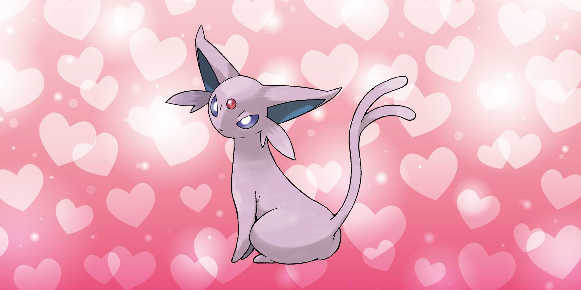 An Espeon Pokemon on a background of hearts.