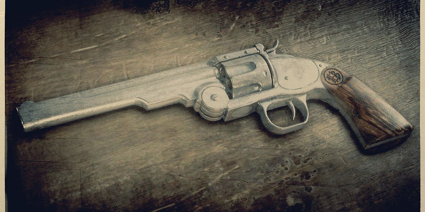 The Schofield Revolver on a table in Red Dead Redemption 2.