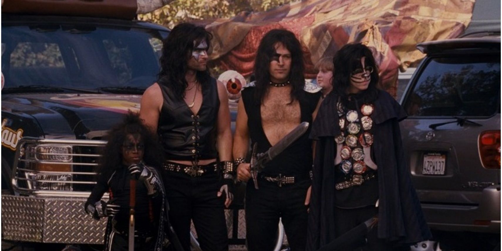 The cast of Role Models dressed like Kiss