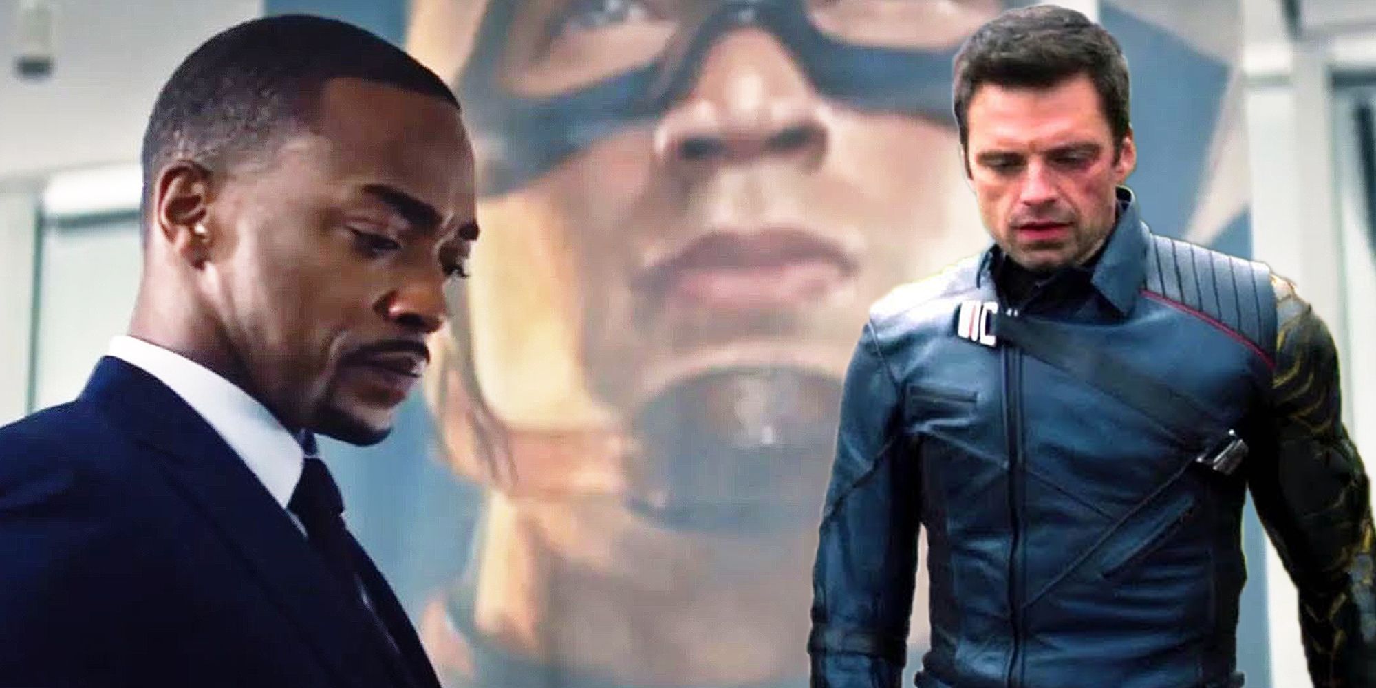 Sam Wilson and Bucky Barnes with the Captain America Mural in Falcon and The Winter Soldier