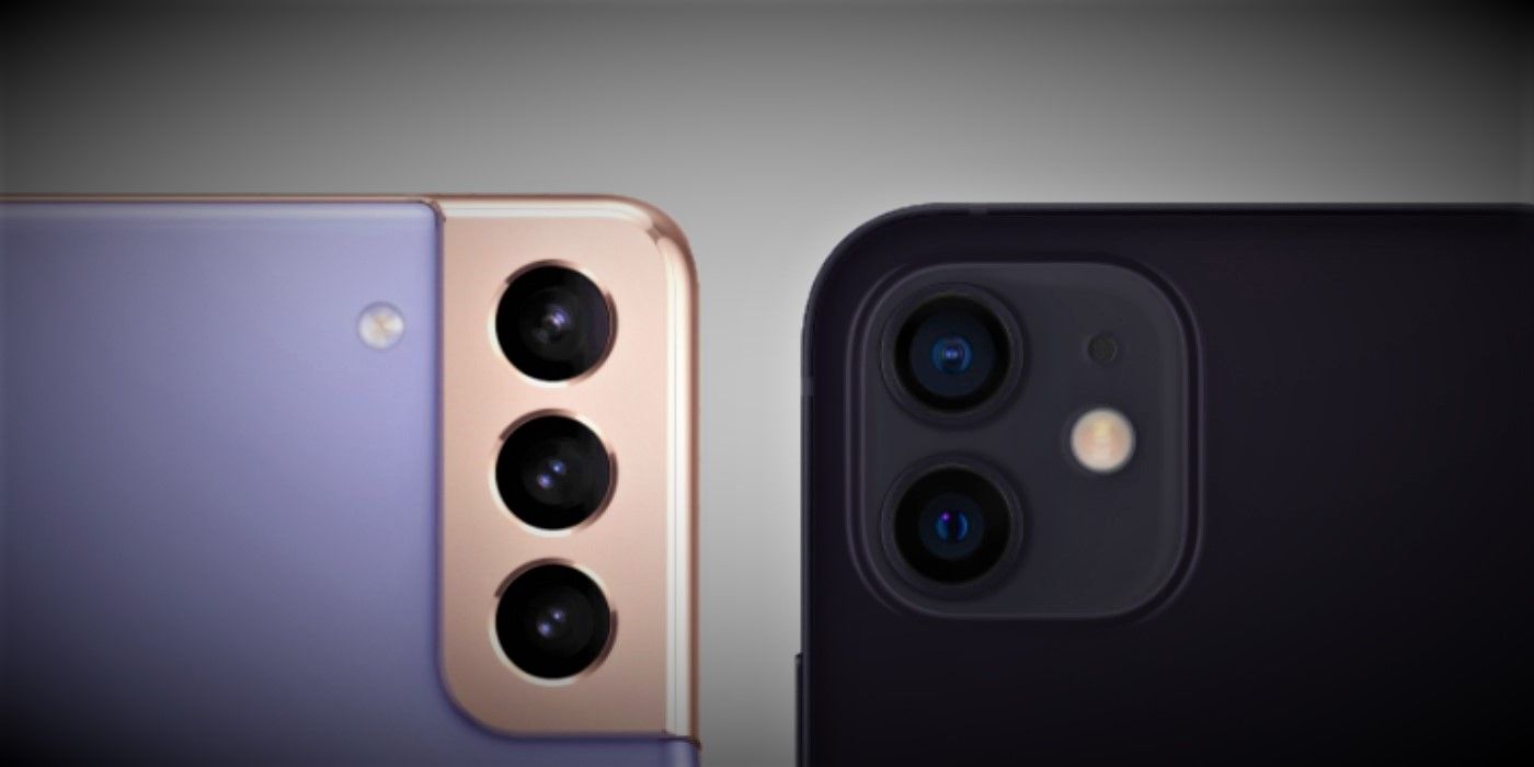 Samsung Galaxy S21 and iPhone 12 camera close-up shots